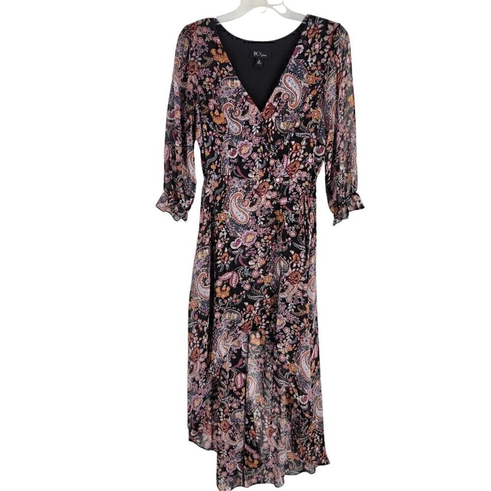 Fairy whimsigoth High Low Midi Dress Paisley Faux Wrap Cottagecore Medium folk